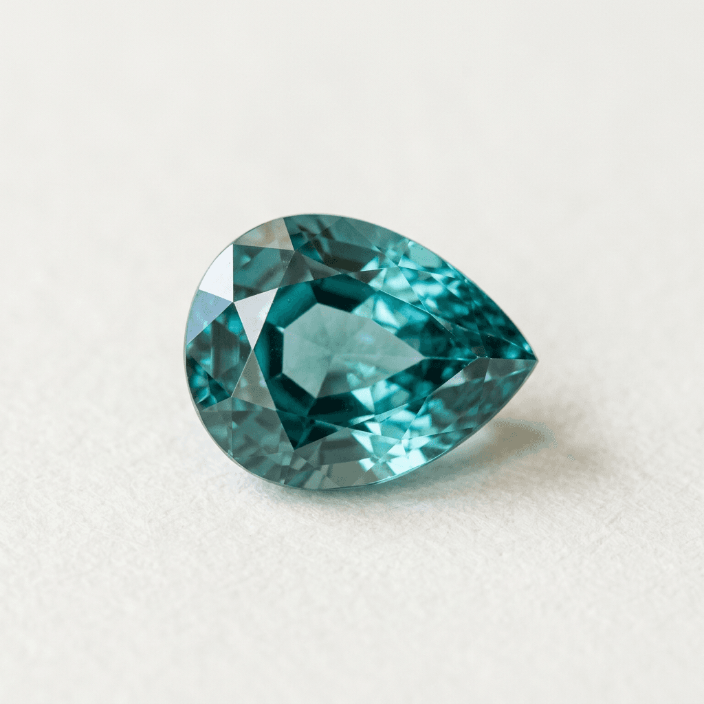 Illustrative pear-shaped bluish green tourmaline