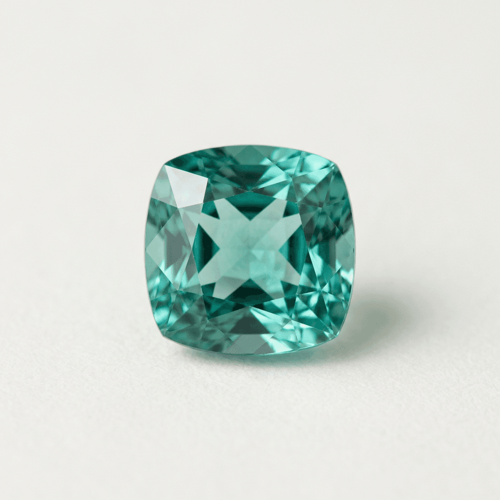 Illustrative cushion-cut greenish blue tourmaline