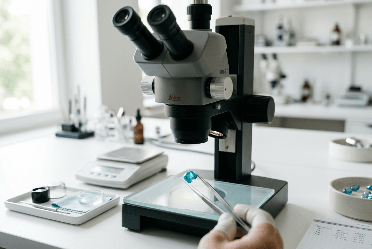 Gemological microscope in a laboratory setting